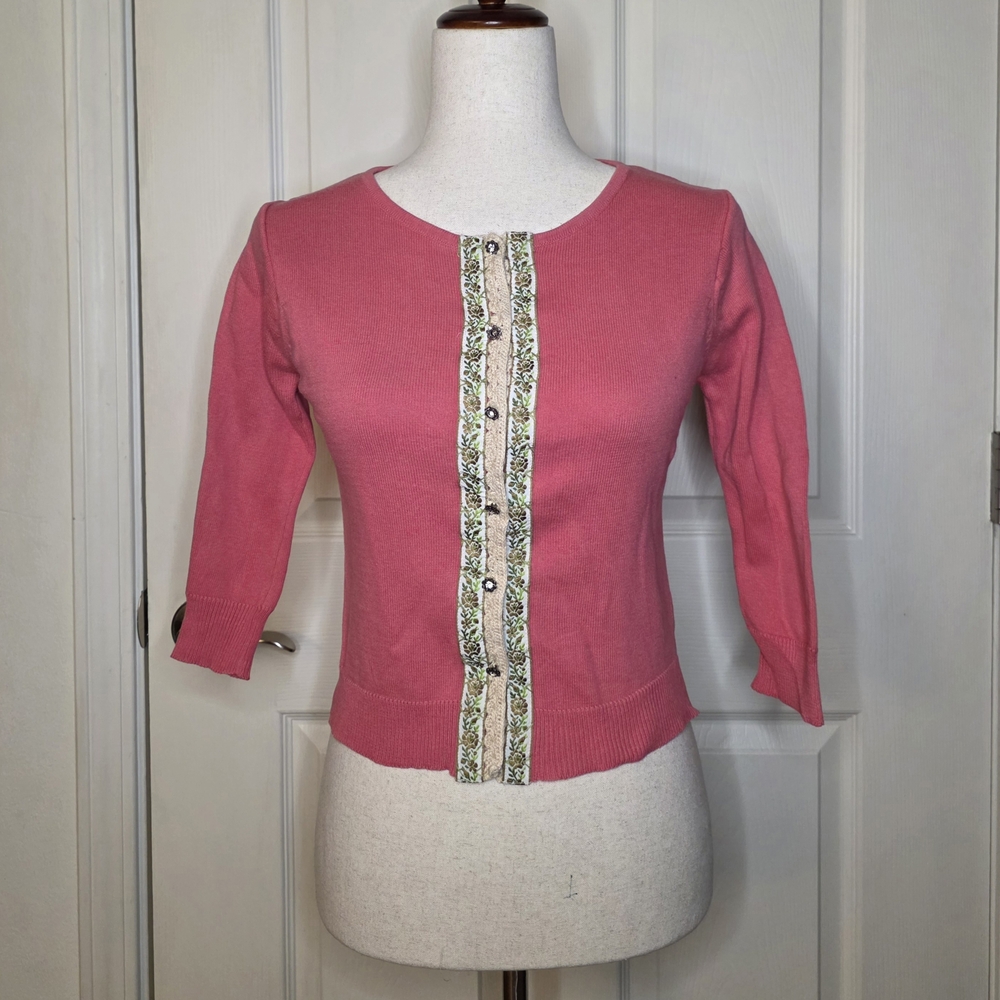 Women's Pink Embellished Button-Front Knit Top